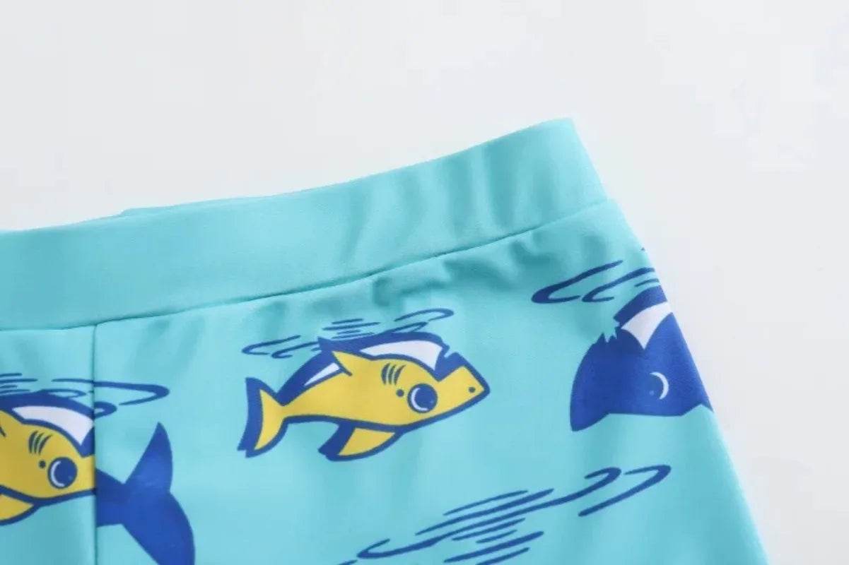 2-piece Set of Summer Children's Swim Trunks Swim Caps Boys' Swimwear Quick Drying Shorts Cartoon Print Beach Swimwear Ages 4-16 - AIAZ