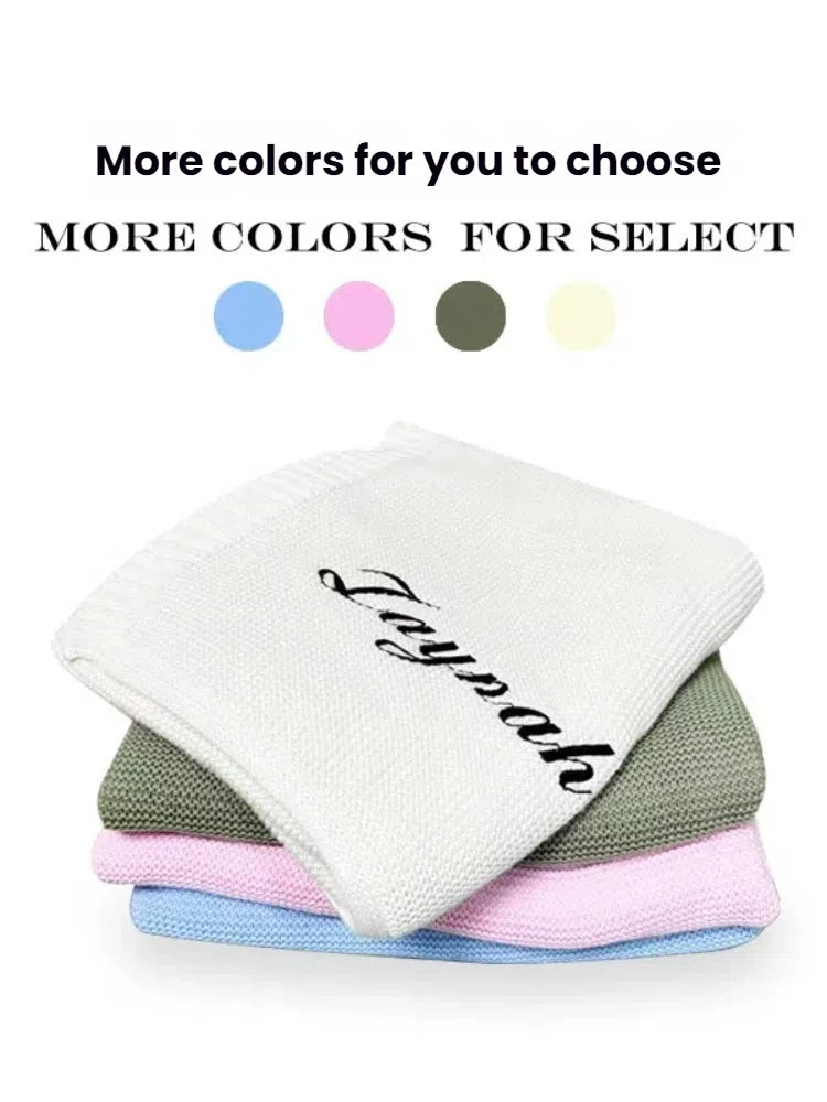 Personalized  letter Embroidered Newborn Custom name Nursery Baby Cotoon Knit Blanket Chunky Stroller Gifts for Boy Girl  Birthd