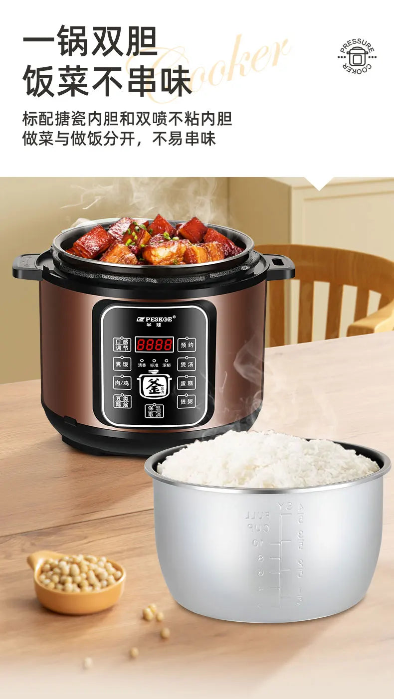 ‌6L Dual Stainless Steel Pot Electric Cooker,Multifunctional Digital Pressure Cooker,Smart Rice Steamer 5L Capacity Cooking Pot