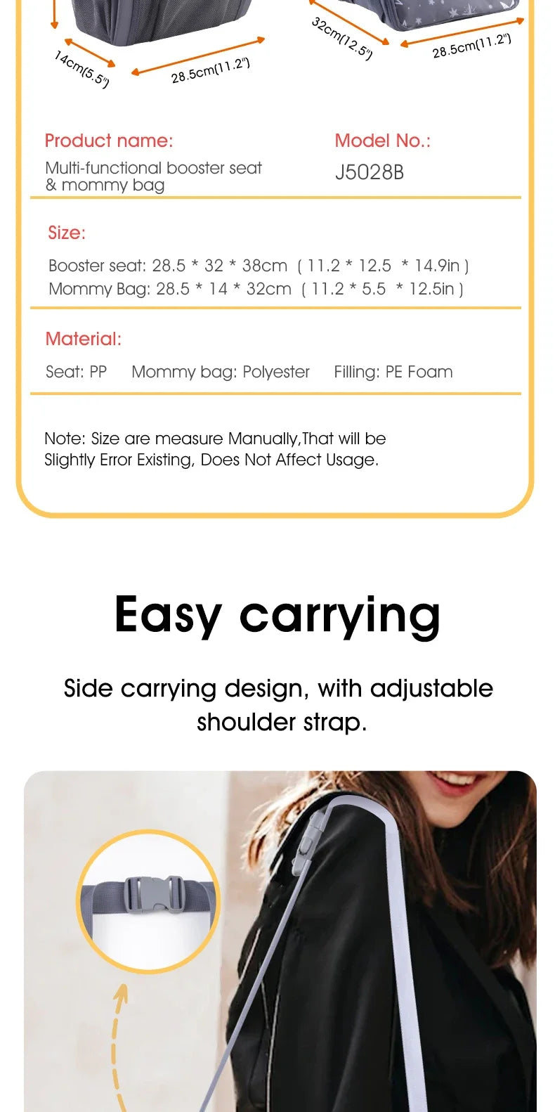 INSULAR 2 In 1 Portable Safe Pads Booster Seat Mommy Bags Comfortable Height Chair Cushion Perfect Organizer Multi-functional