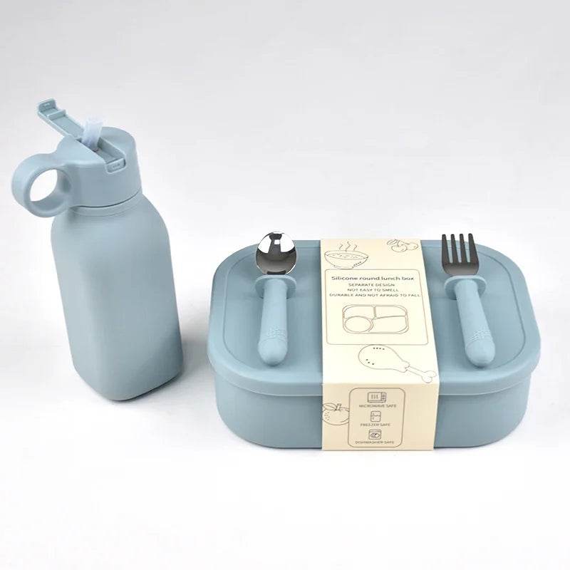 4PC/Set Silicone Bento Box Straw Water Bottle Leak-Proof Lunch Container Fork Spoon With Packaging Card BPA-Free Dishwasher Safe - AIAZ