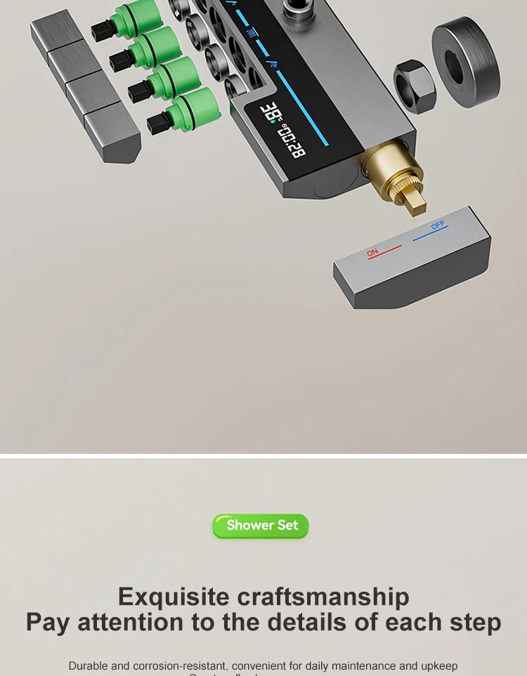 Bathroom Shower Full Set Gray Digital Display Shower System Set  Piano Button With Ambient Light Faucets Shower Head