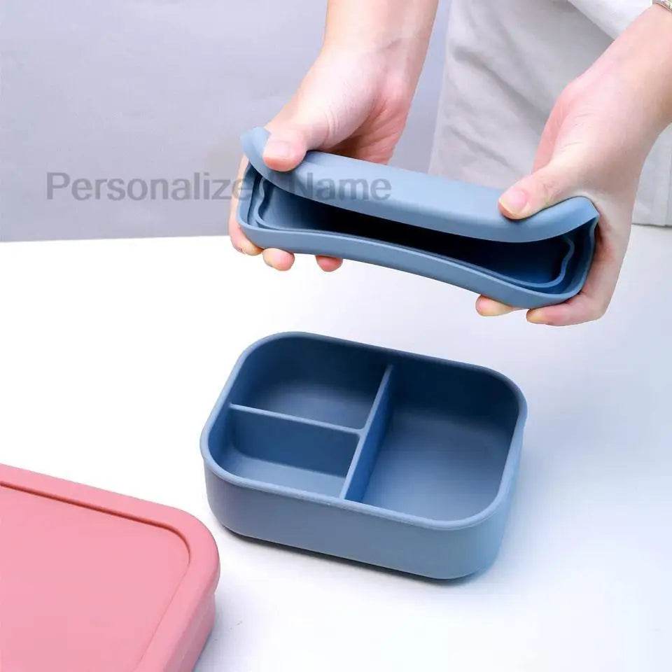 Personalized Name Lunch Box 3 Compartment Silicone Bento Box Portable Leak Proof Microwave Oven Lunch Box Picnic Food Container - AIAZ