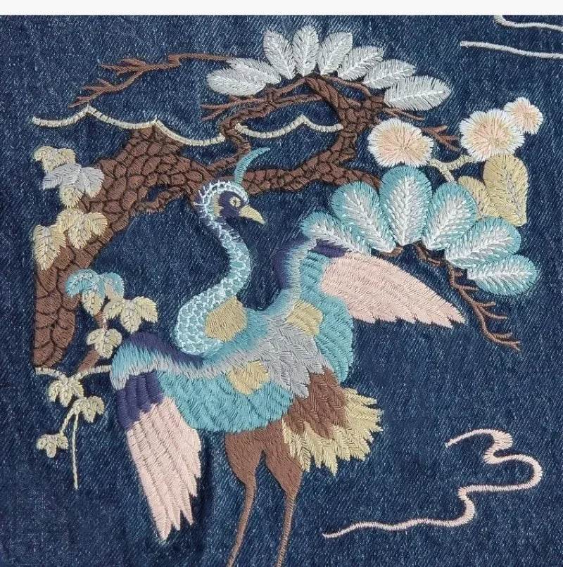 Embroidered Denim Dress For Women Spring Summer 2025 New Retro Versatile Waist Closure Long Denim Strap Dress Mujer Vestidos - AIAZ