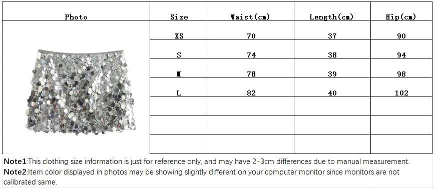 Silver Sequin Skirt Woman High Waist Mini Skirt Woman Fashion Shiny Glitter Elegant Short Skirts For Women Y2k Skirts - AIAZ