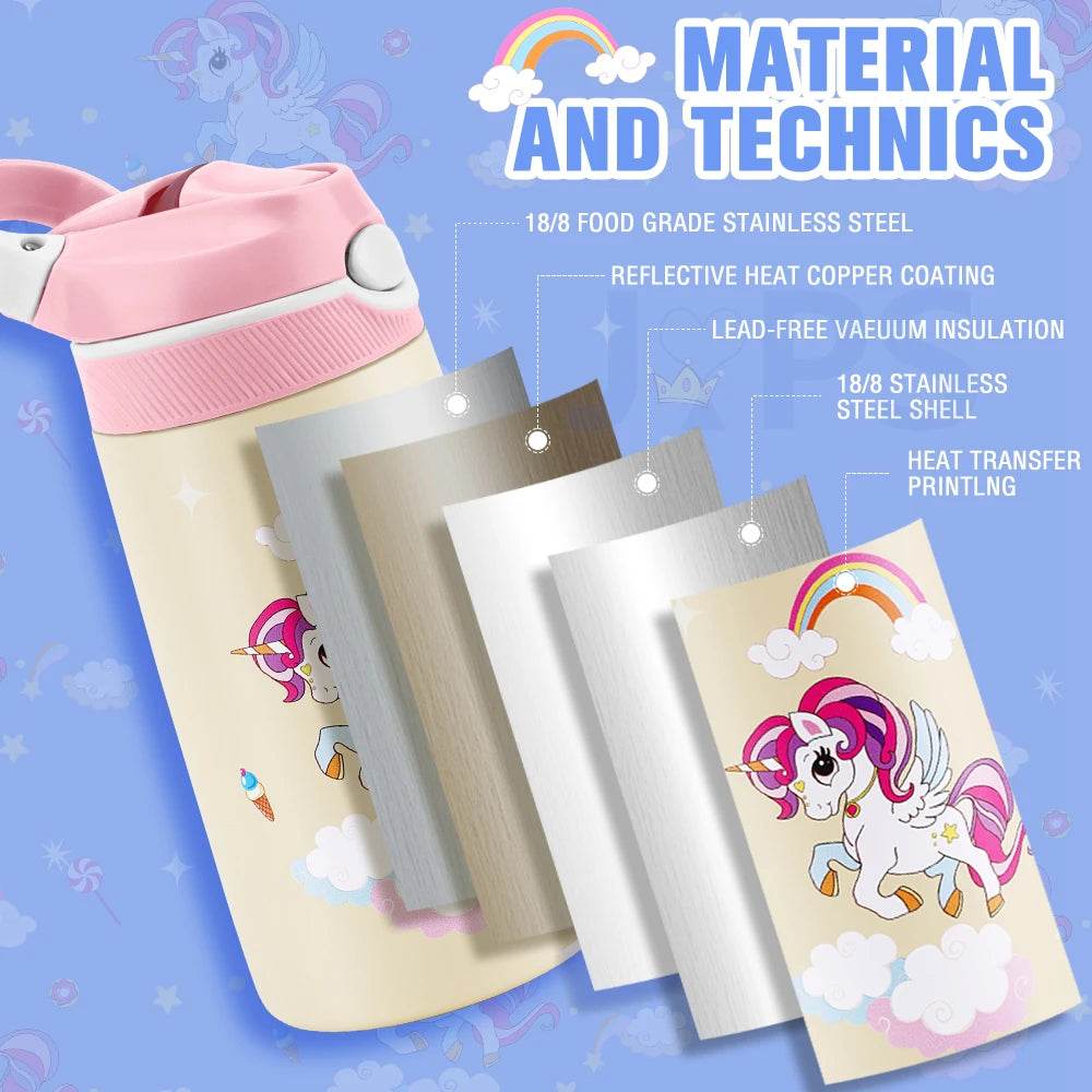 400ML Water Bottle for Children,Thermos With Cute Pattern,Children Thermal Bottle , School Kids Water Bottle With Straw BPA Free - AIAZ