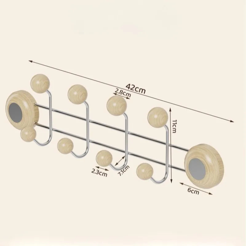 Stainless Steel Double Rows Door Hooks Simple Wood Grain Strong Adhesive Hooks Creative Multifunctional Art Home Decoration