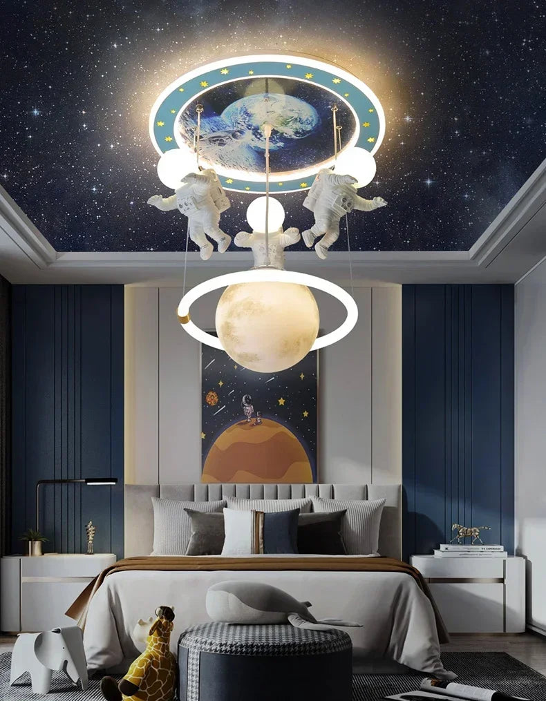 Hot Selling Creative Astronaut Children's Pendant Lights Cartoon Bedroom Lights  Decorative Lighting Fixtures Tri Colored Light