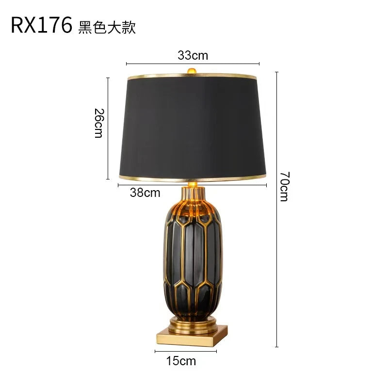 Chinese Black Ceramic Desk Lamp Nordic Modern Luxury Living Room Bedroom Bedside Study Table Lamp Atmosphere Sense Decoration