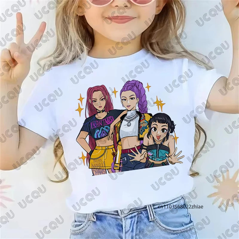 2025 Movie KPop Demon Hunters Graphic Printed Children T-shirt Summer Short Sleeve Tees Casual Loose Girl Boy Clothes Kids Tops