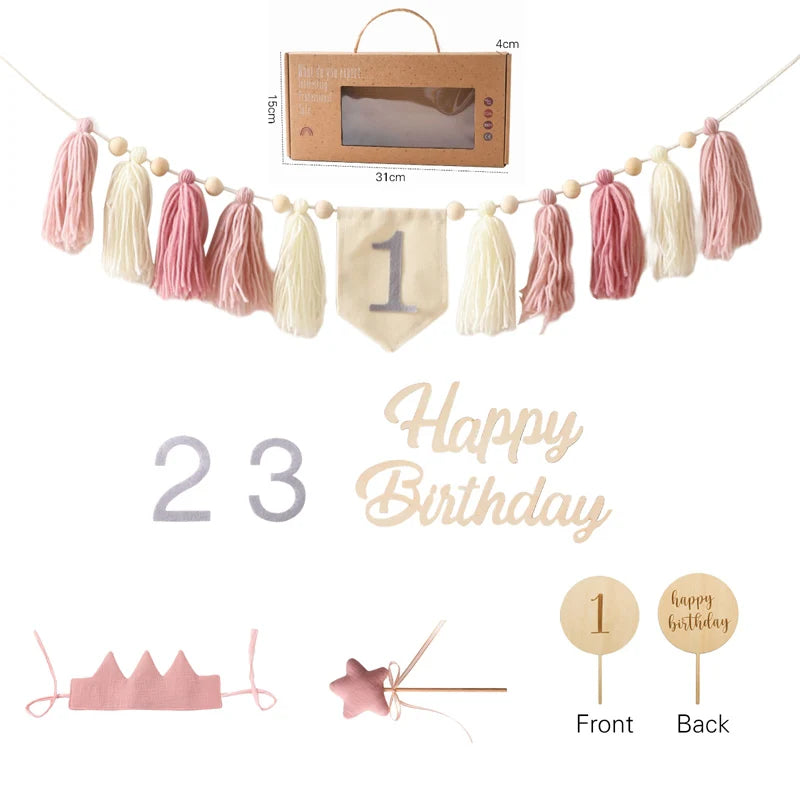 Let's Make Happy Birthday Banner Handmade Tassel Pendant First Boys Girl Baby Shower Birthday Party Balloon Decoration Supplies
