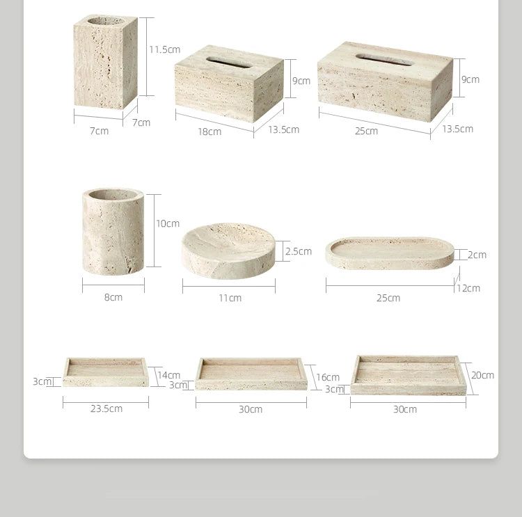 Beige Travertine Bathroom Accessories Set Natural Marble Soap Dispenser Soap Dish Reed Diffuser Vanity Tray Bathroom Set