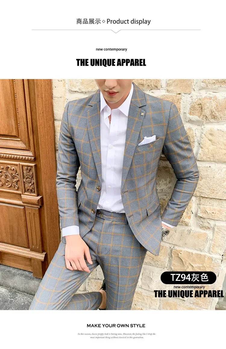 2025 Suit (Blazer+ Pants) Men's Fashion Hosts British Style Work Business Wedding Casual Art Style Elegant Gentleman Suit M-5XL - AIAZ