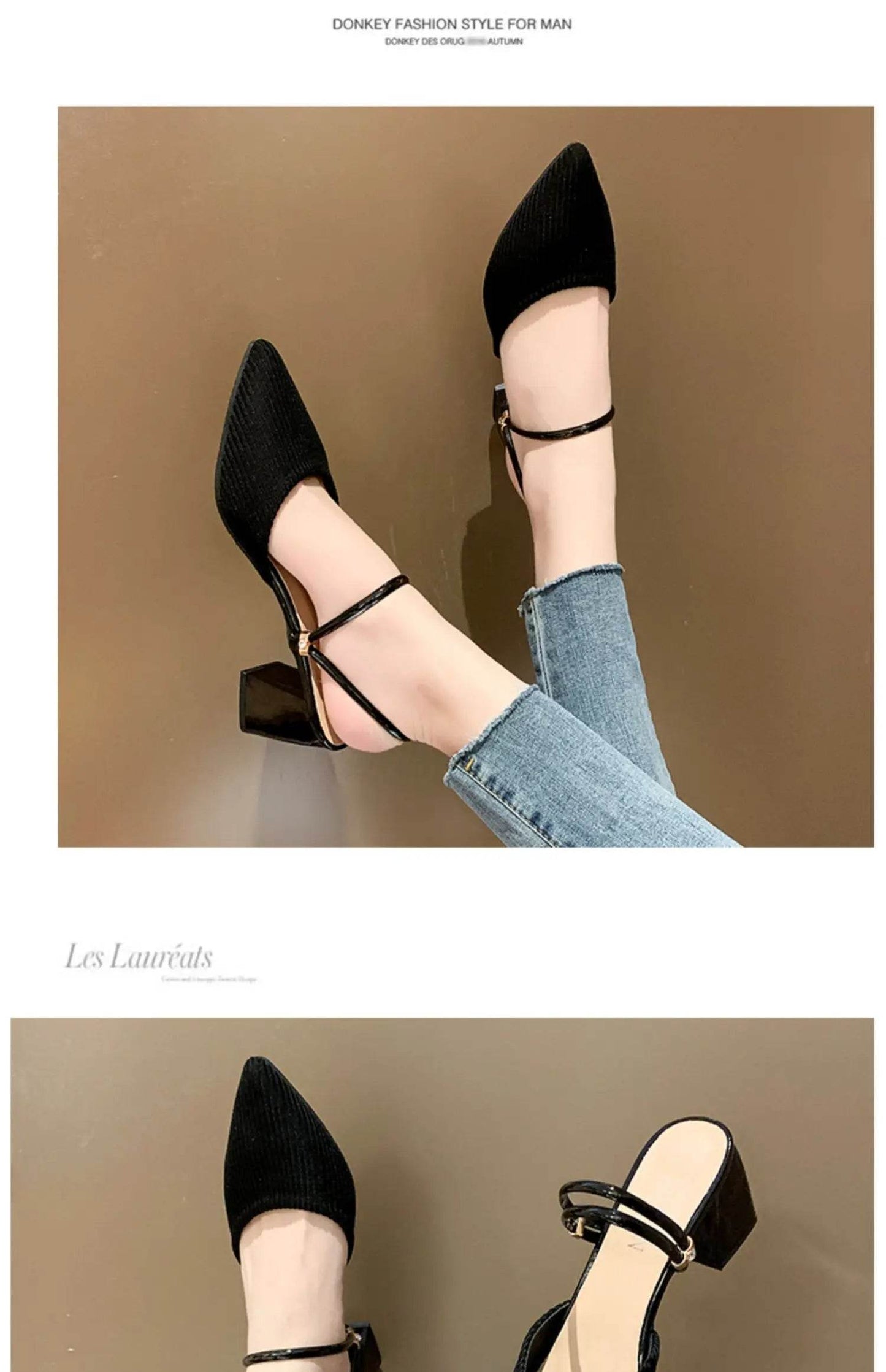 Korean Sle High Heel Sandals Women Summer Outdoor Wear Pointed Toe Double Wear Mules Cover Head f Slip Small Fraance Wind - AIAZ