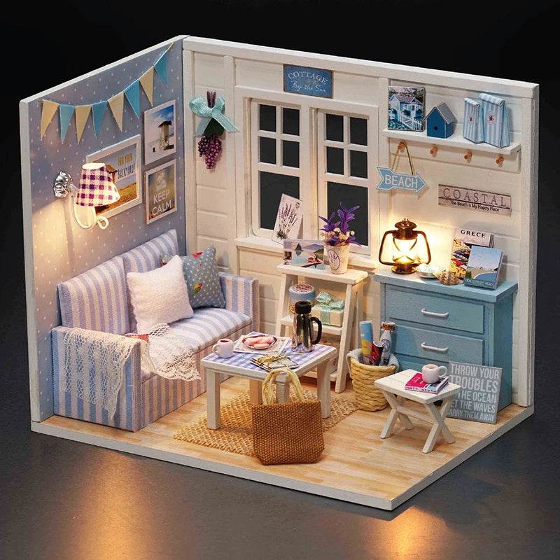 Kitten Mini Doll House 3D Puzzle Assembly Model Building Kit Creative Room Bedroom Decoration With Furniture Wooden Crafts Gifts - AIAZ