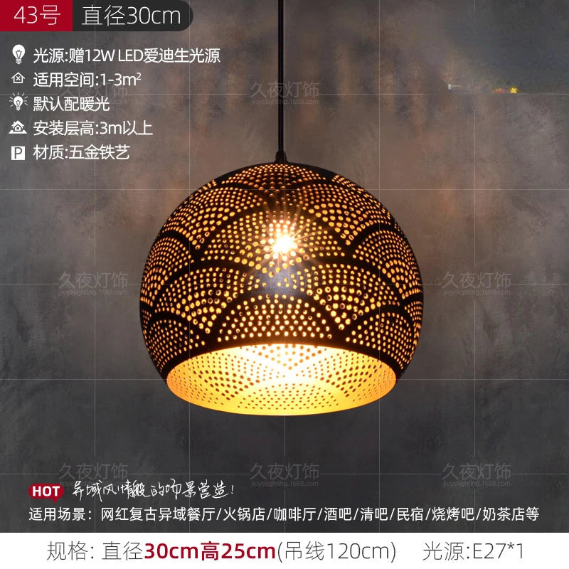 Southeast Asian Pendant Lights Antique Hollow Hanging Light Fixture Thai Arabian Restaurant Bedroom Moroccan Decorative Lamps