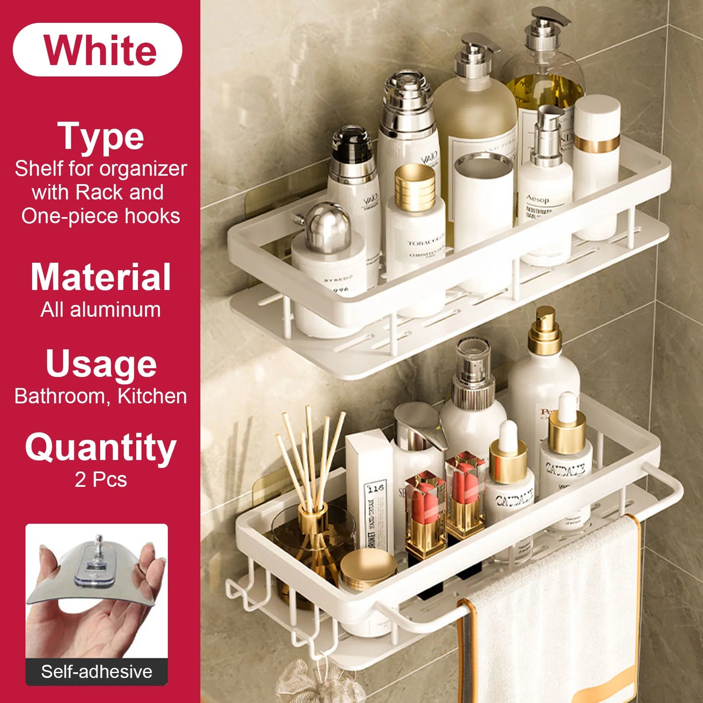Bathroom Shelf No Drill Wall Mounted Shampoo Bottle Shower Corner Rack Toilet Storage Rack Aluminum Bathroom Kitchen Accessories