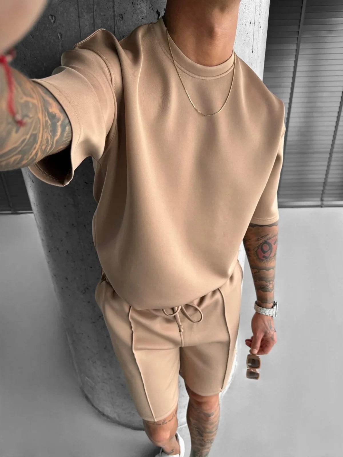 Men 2025 summer fashion sports design sense simple casual solid color quick drying short-sleeved T-shirt trend clothes - AIAZ