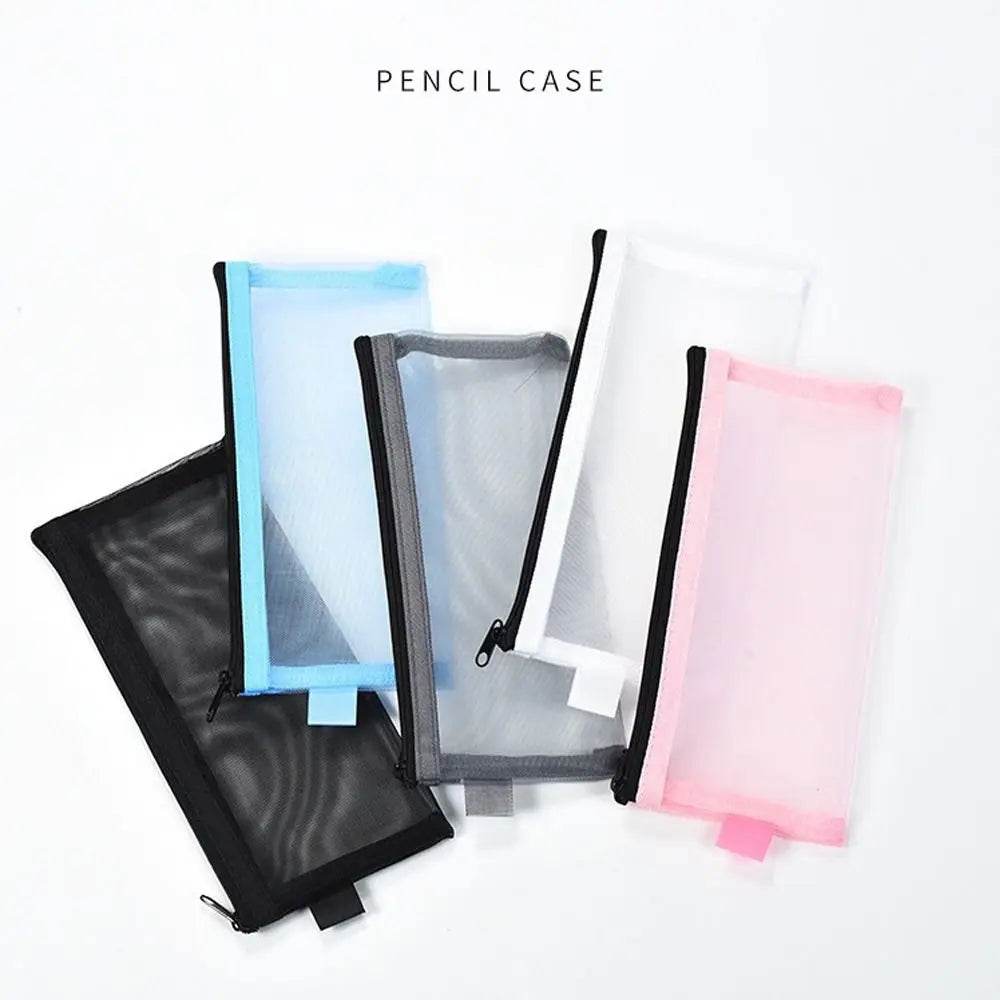 School Supplies Nylon Mesh Pencil Bag Zipper Pen Case Stationery Pouch Large Capacity Stationery Holder Bag Kids - AIAZ