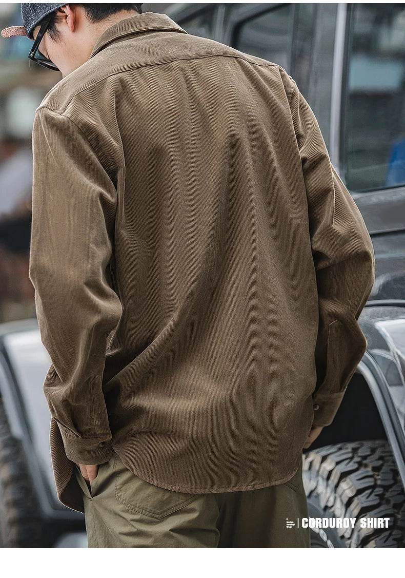 Maden Men's Shirt Casual Corduroy Long Sleeve Shirts Slim Fit Overcoat Spring Fleece Jacket Men's Clothing Retro Fashion Blouses - AIAZ