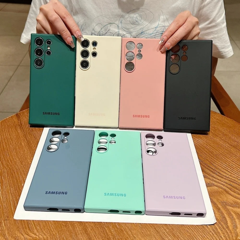 Official Liquid Silicone Shockproof Soft Case Samsung Galaxy S25 S24 S23 S22 S21 Ultra Plus S23 FE Solid Color Protection Cover
