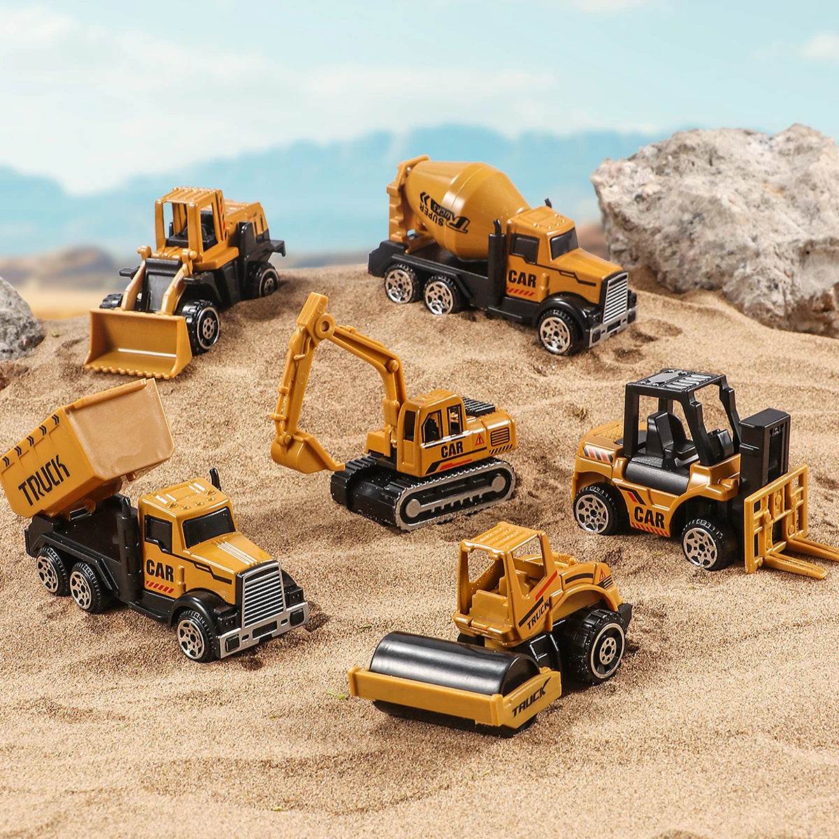 6pcs/set Toys for Boys Alloy Engineering Truck Toy Car Excavator Bulldozer Roller Miniature Model Diecast Kid Birthday Gift - AIAZ