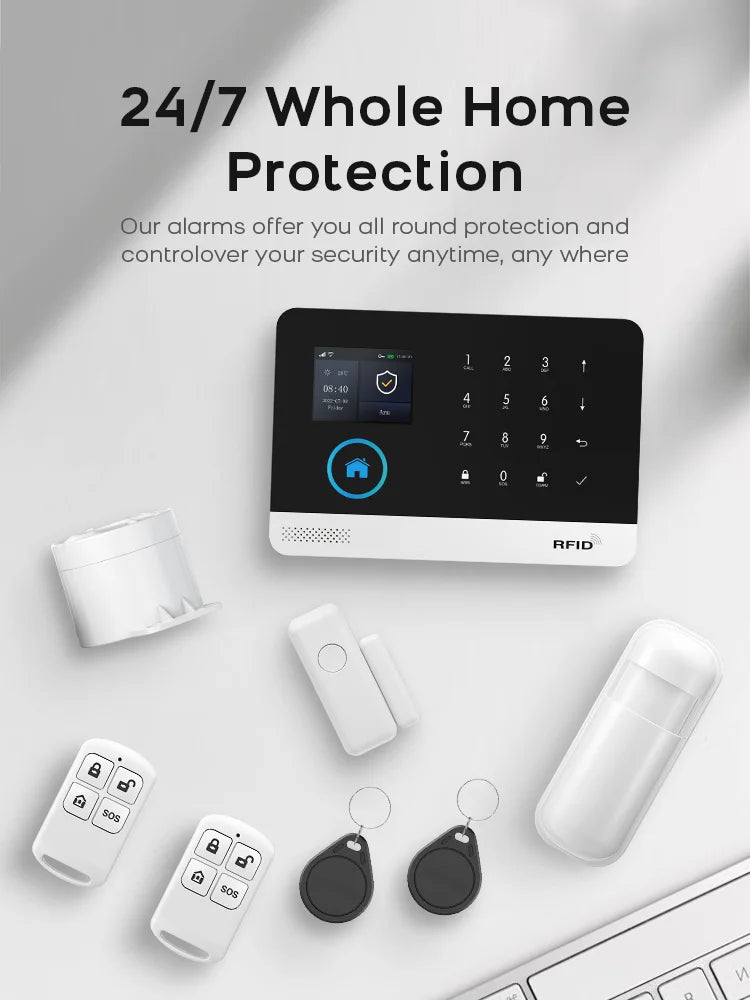 PGST WiFi GSM 2G Tuya Smart Life Home Alarm Security System Kit Alexa Automation Alarm Security Protection Door Motion Detector