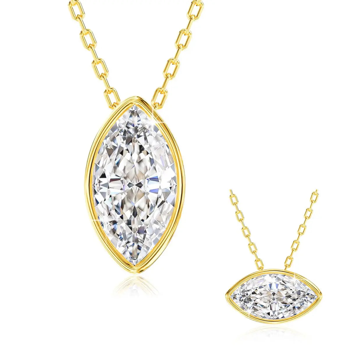 100% 14K Gold Marquise Cut Moissanite Pendant Necklace for Women Wedding Solitaire Choker Minimalist Luxury Collarbone Chain