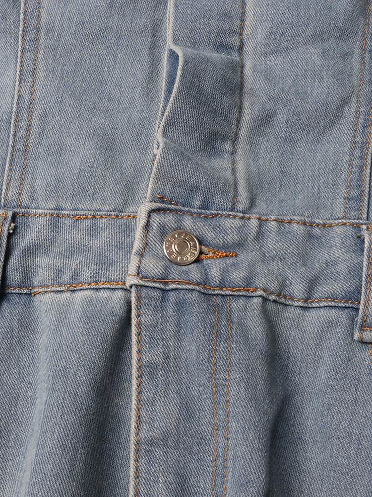 TWOTWINSTYLE Patchwork Pockets Streetwear Jumpsuits For Women Strapless Sleeveless Cold Shoulder High Waist Sexy Jumpsuit Female - AIAZ