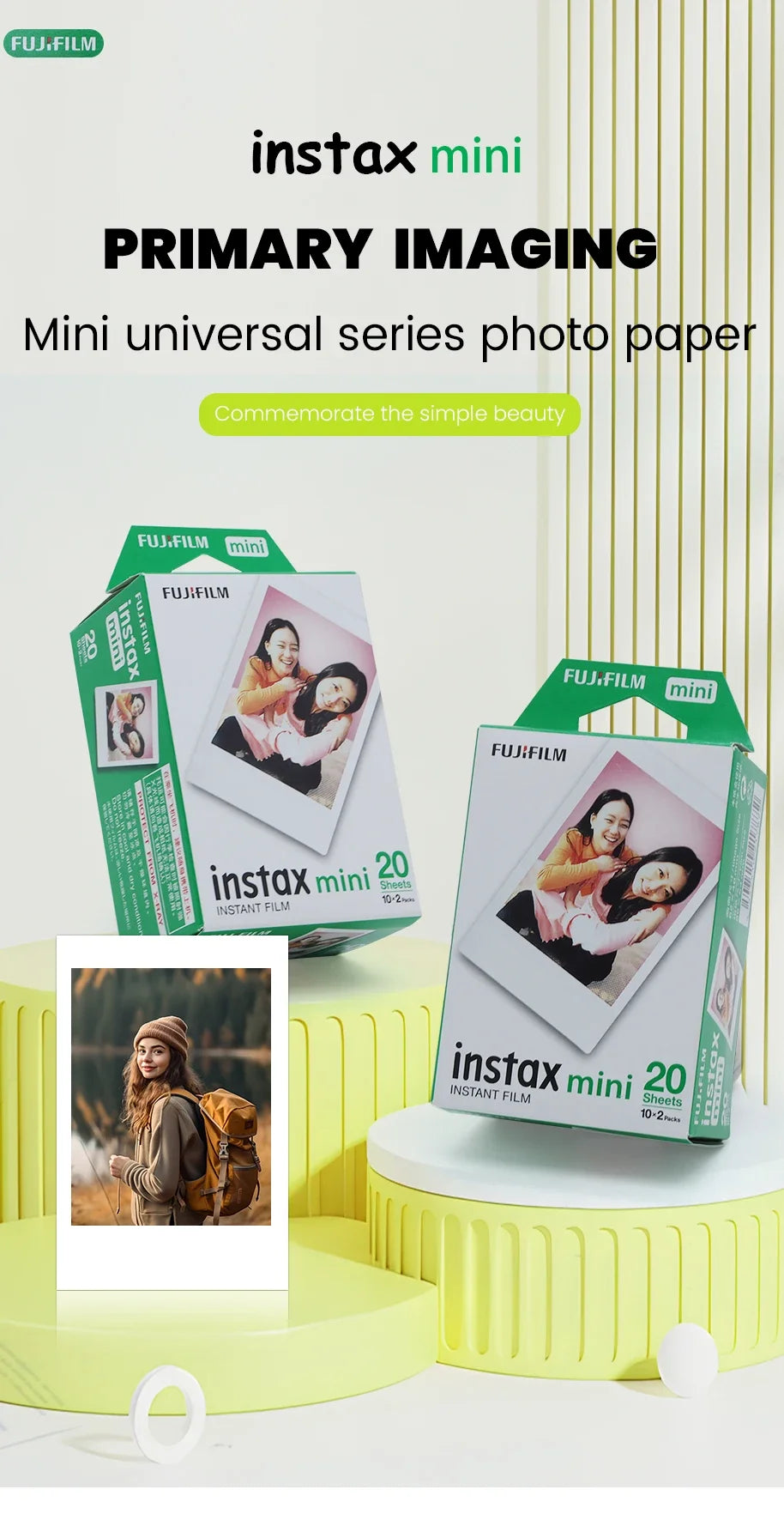 Fujifilm Instax Mini Film White Edge 3 inch Paper for Fuji Instant Film Camera Mini 12 11 9 8 40 70 90 Link 2 EVO 10-100 Sheets