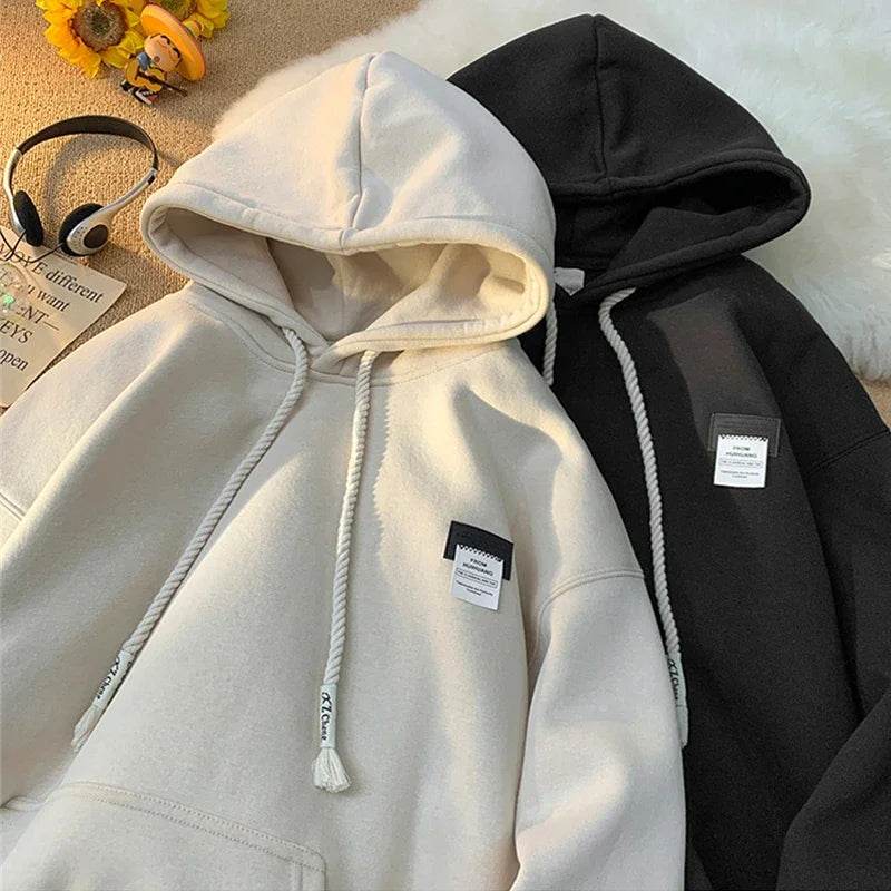 Autumn New in Solid Color Hooded Sweatshirts For Men Y2K Streetwear Appliques Hoodies Women Oversized Fleece Pullover Hoody - AIAZ