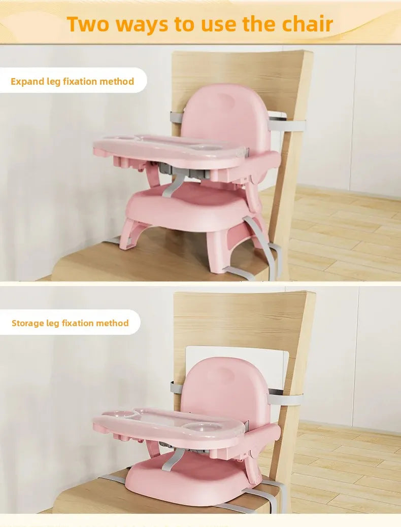 Foldable Baby Dining Chair - Adjustable Height Portable Highchair with Anti-Slip Base & Safety Harness for Home/Restaurant Use