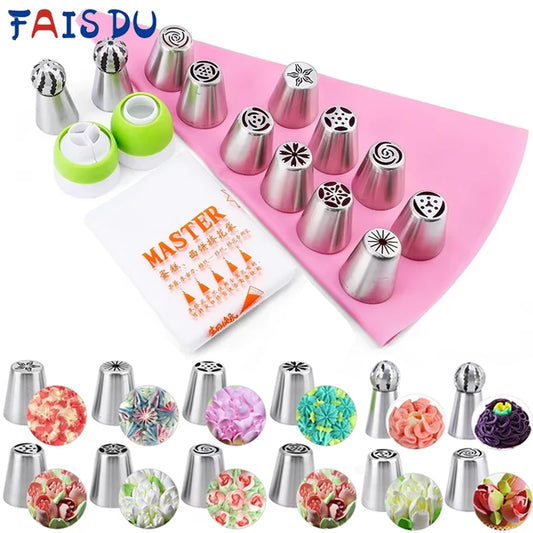 FAIS DU Russian Mounted Mouth Set Stainless Steel Kitchen Baking Supplies Set Cake Decoration Tools Nozzles Pastry Bag Set