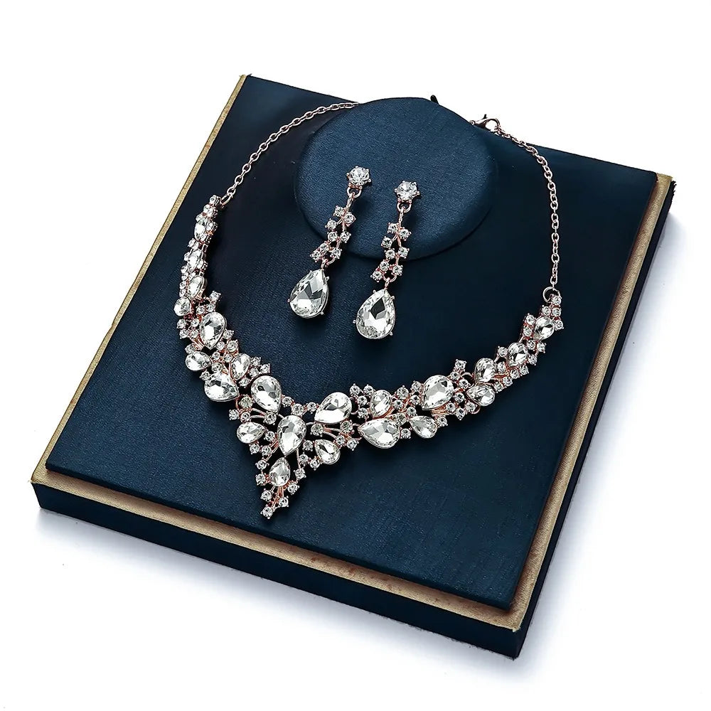 Fashion Crystal Bridal Necklaces Earrings Shining Elegant Rhinestone Jewelry Set Exquisite Necklace Earrings Set Banquet