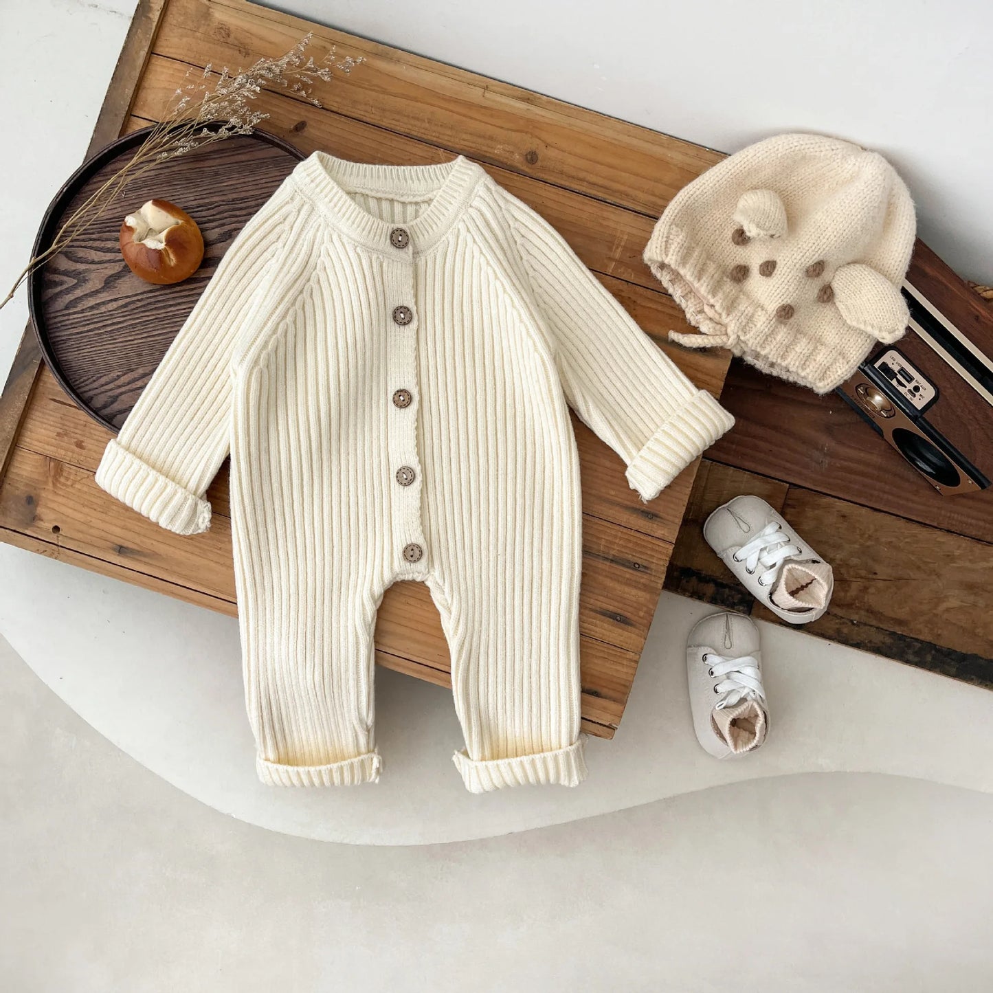 0-3Yrs Winter Newborn Kids Knitted Jumpsuit Thick Climbing Romper Baby Boys Girls Solid Color Casual Autumn Winter Baby Clothes