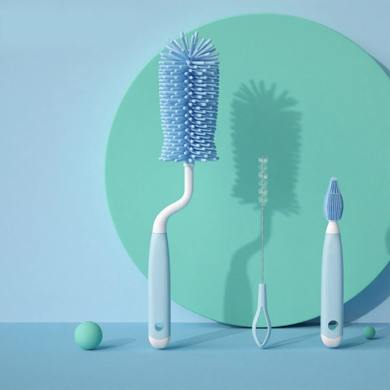 Silicone Bottle Cleaning Brush Baby Pacifier Straw Scrubber Small Brush 360 Degree Glass Cup Washing Kitchen Cleaning Tool Set