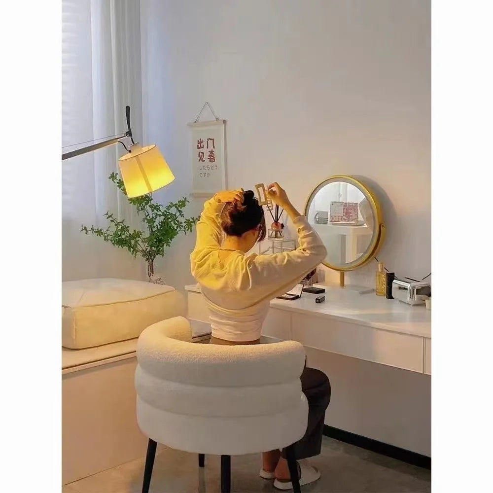 Lambswool BOBO Armchair Embracing Backrest Sofa Chair  Retro Wave Lounge Chair  Comfortable Bedroom Vanity Chair