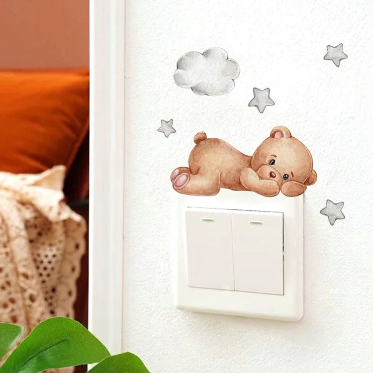 Cartoon Animal Bear Star Switch Sticker For Kids Room Decoration Decals Bedroom Home Decor Wallpaper Self-adhesive Wall Mural