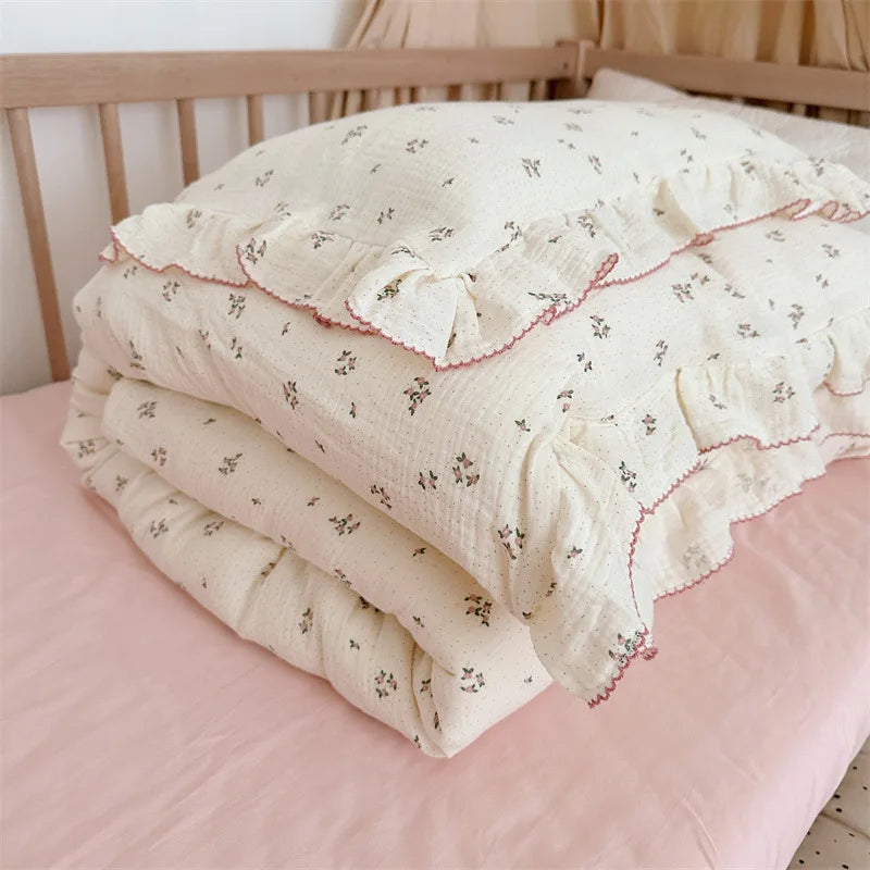 3pcs Bedding Set Vintage Floral Muslin Cotton Baby Children Crib Bed Linen Duvet Cover Sheet Pillowcase Without Filler