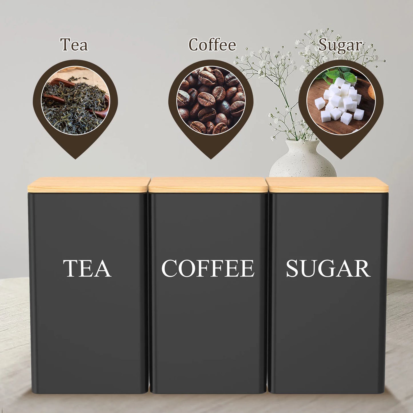 Coffee Bean Storage Jar Metal Coffee Tea Sugar Container Simple Style Sealed Storage with Bamboo Lid Tea Can Kitchen Supplies