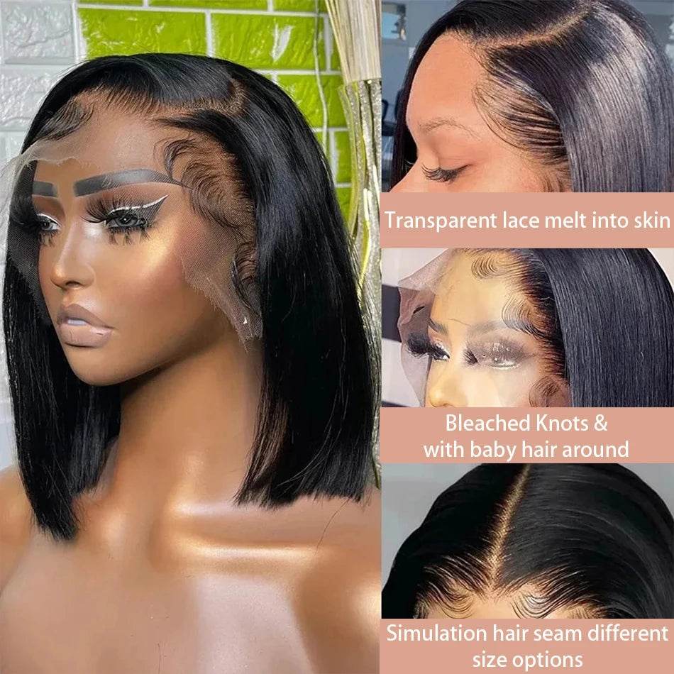 13x4 Bone Straight Bob Wig Lace Front Human Hair Wigs 4x4 Short Bob Wig Lace Frontal Wig 100% Human Hair 200% Density 12 14 Inch - AIAZ
