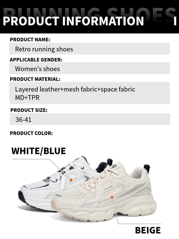 Baasploa Women Sports Shoes Outdoor Breathable Non-slip Jogging Sneakers Female Lightweight Mesh Lace-up Retro Running Shoes
