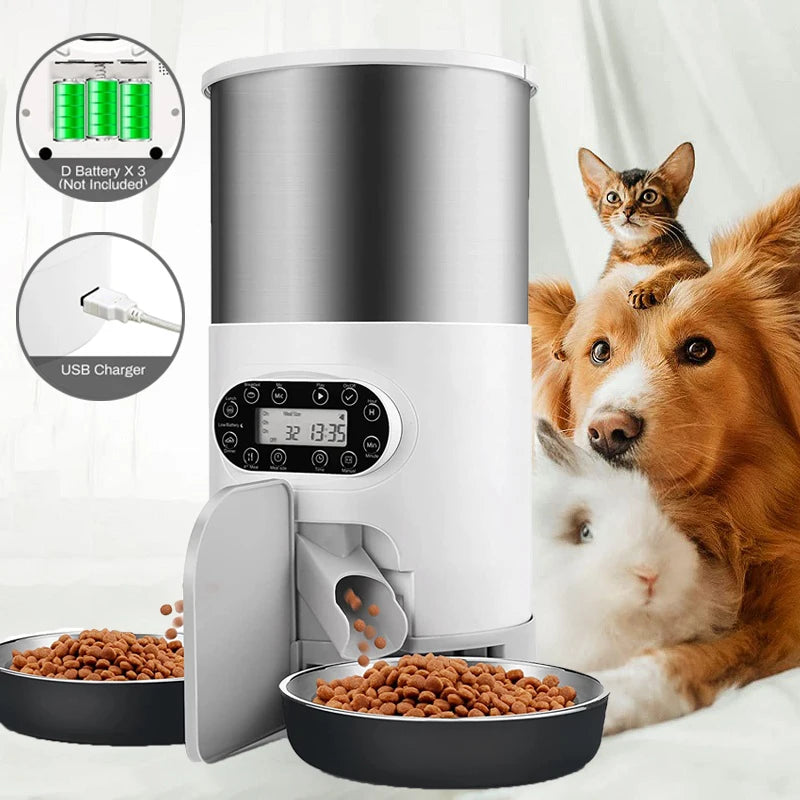 Cat Timing Feeder Smart APP Cat Feeder Stainless steel Double Meal Pet Food Remote Feeding Automatic Dispenser Suitable Cats Dog