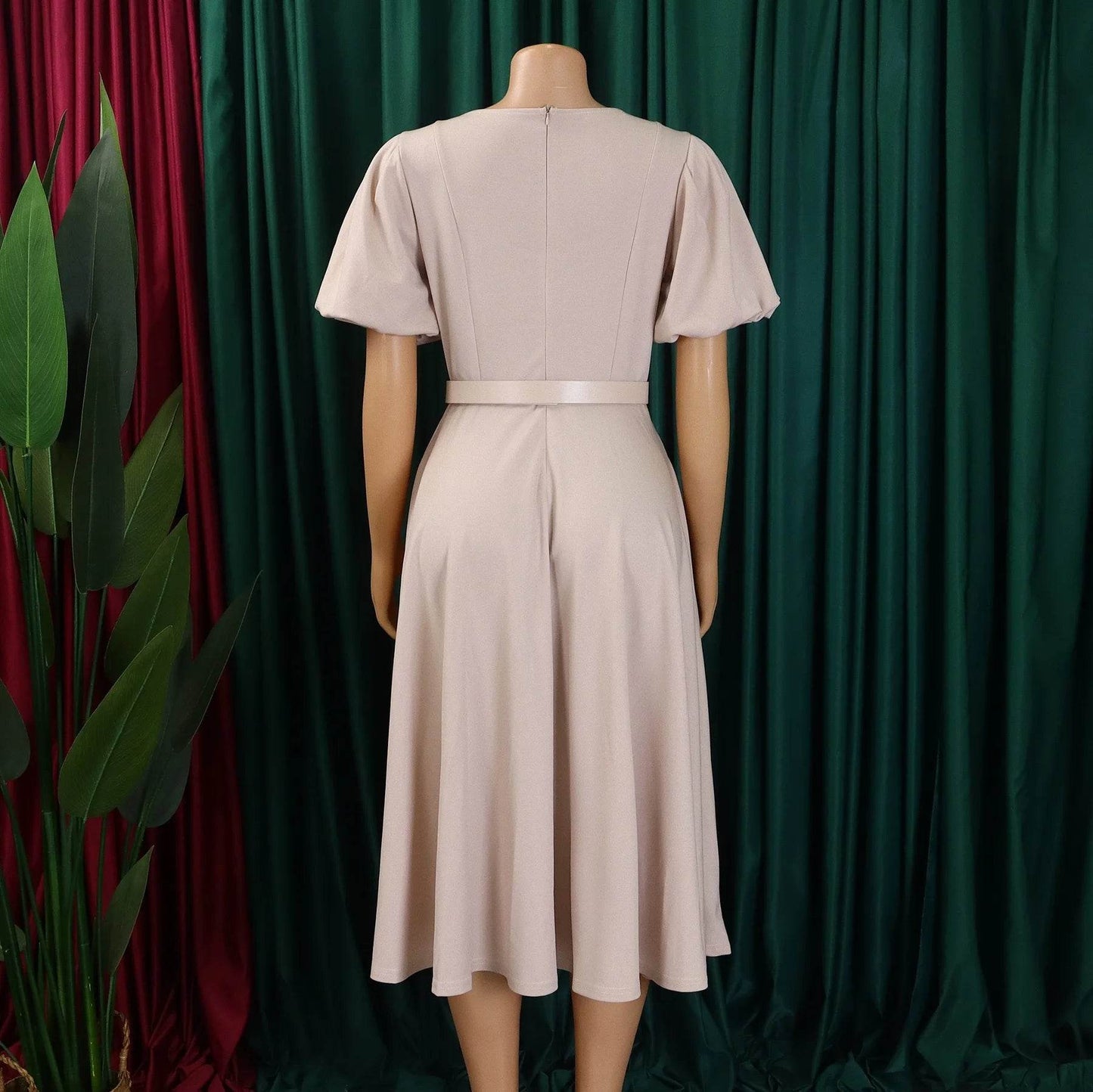 Elegant Office Dress for Women Professional O Neck Short Sleeve Belt Waisted A Line Mid Calf Formal Business Work Dress Midi New - AIAZ