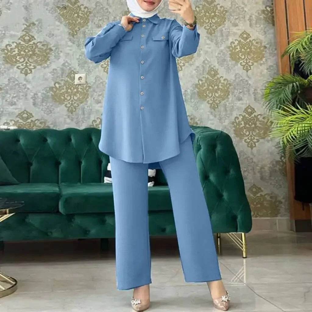Women Fashiom Muslim Sets Casual Long Sleeve Blouse Trousers Suits Loose Pant Sets Two Piece Sets Outifits Matching Sets - AIAZ