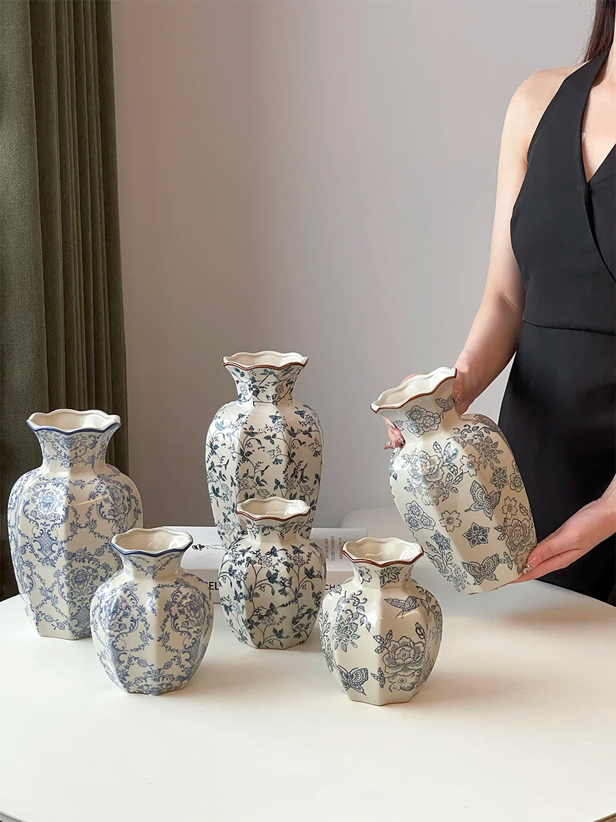 Cerc Flower Vase Decoration Jingdezhen Blue And White Porcelain Living Room Floral Arrangement Desktop Flower Ho...