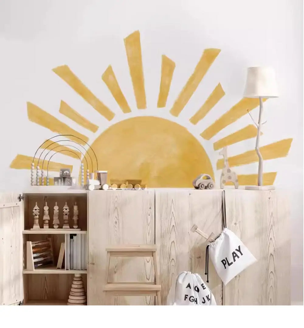 Half Sun Wallpaper Decal Sunshine Vinyl Wall Stickers Boho Nursery Baby Room Wall Stickers Self-Adhesive Bedroom Home Decor