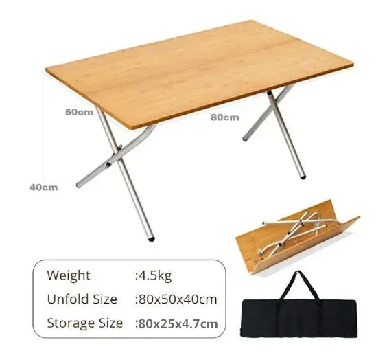 MOUNTAINHIKER Outdoor Camping Bamboo Folding Table Portable Fast Storage Folding Desk Outdoor Dining Table Picnic BBQ Table