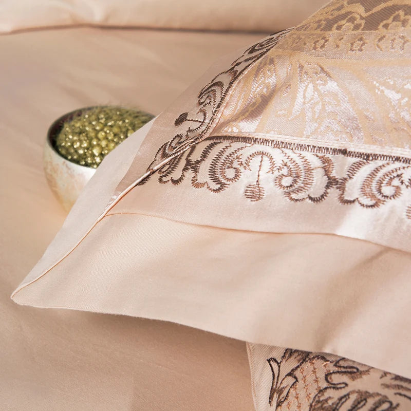 Sliver Gold Luxury Silk Satin Jacquard duvet cover bedding set queen king size Embroidery bed set bed sheet/Fitted sheet set