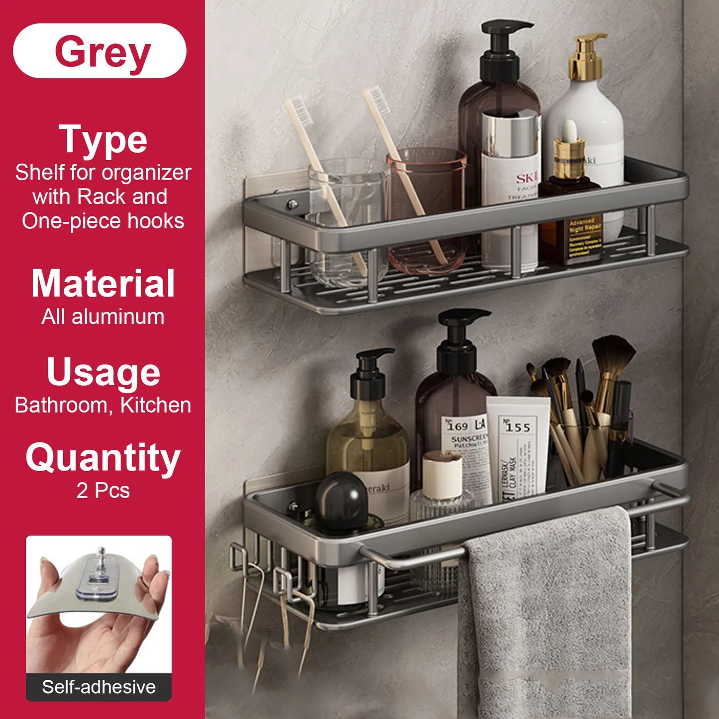 Bathroom Shelf No Drill Wall Mounted Shampoo Bottle Shower Corner Rack Toilet Storage Rack Aluminum Bathroom Kitchen Accessories